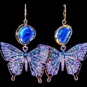 Dazzling Blue and Purple Butterfly Metallic Earrings